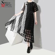 Женское летнее длинное черно-белое кружевное платье, вечерние, вечерние, сексуальные, Клубные, асимметричные платья, женская одежда 3517