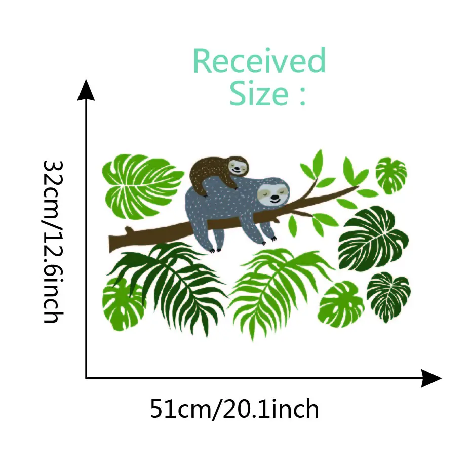 Ленивец ветка дерева Наклейка на стену наклейки природа тропический пальмовый лист стены искусства Ленивец наклейки для детей детская комната гостиная домашний декор Фреска - Цвет: JCN90024