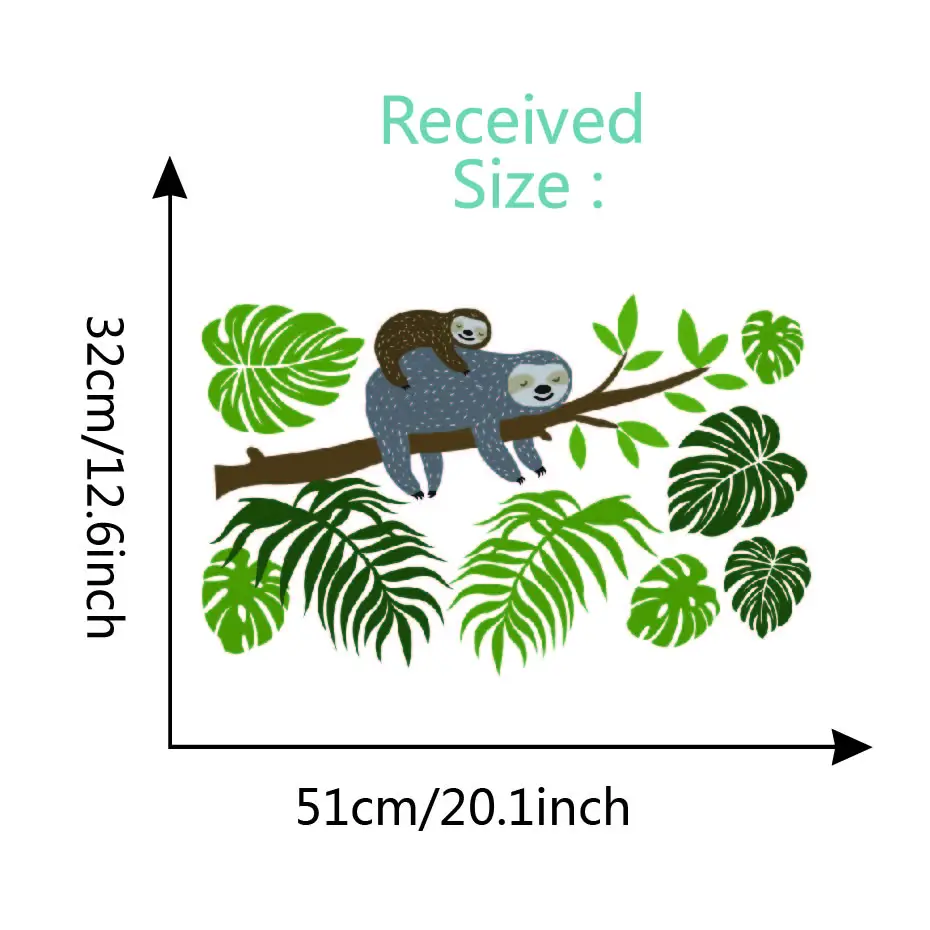Sloth Tree Branch Wall Stickers Tropical Palm Leaf Wall Art Decals Kids Baby