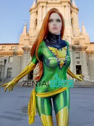 Бесплатная доставка 3D с X-men Джин Грей Косплэй новый костюм девушки Феникс X-men Superhero костюм плотно комбинезон боди ремень