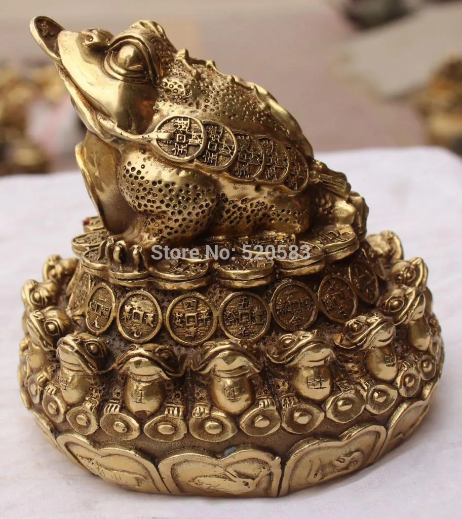 

Marked Chinese Bronze Wealth Money Golden Toad Spittor Cicada Statue