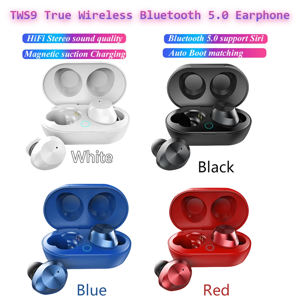 

TWS9 True Wireless Bluetooth 5.0 Earphone Earbuds 3D Stereo IPX5 Waterproof Sport Headset With Mic Charging Box For Mobile Phone