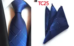 8 см Модный деловой комплект галстуков 2017 стильный Цвет плотная в синюю полоску серебро опоясывает галстук с Hankerchief комплекты
