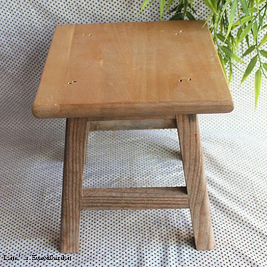 hand made solid square vintage mini wooden stool footstool