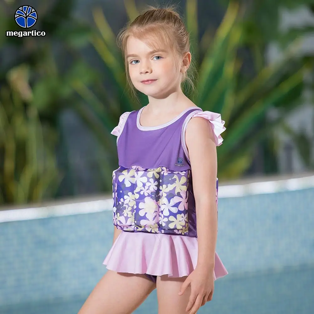 

Megartico Kids Life Suit Girls Floating Swimsuit One Piece Purple Flower Print Buoyancy Swim Learning Girl Ruffle Float Suit