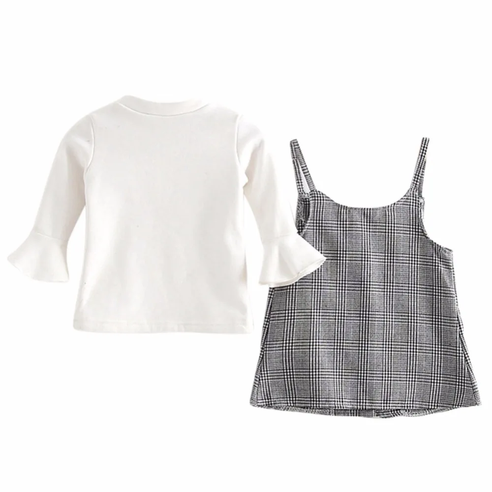 Baby Tops Set Kids Baby Girls Sets Plaid Vest + Trumpet Long Sleeve Clothes Girls Fashion Clothes 1-4 Y 2Pcs
