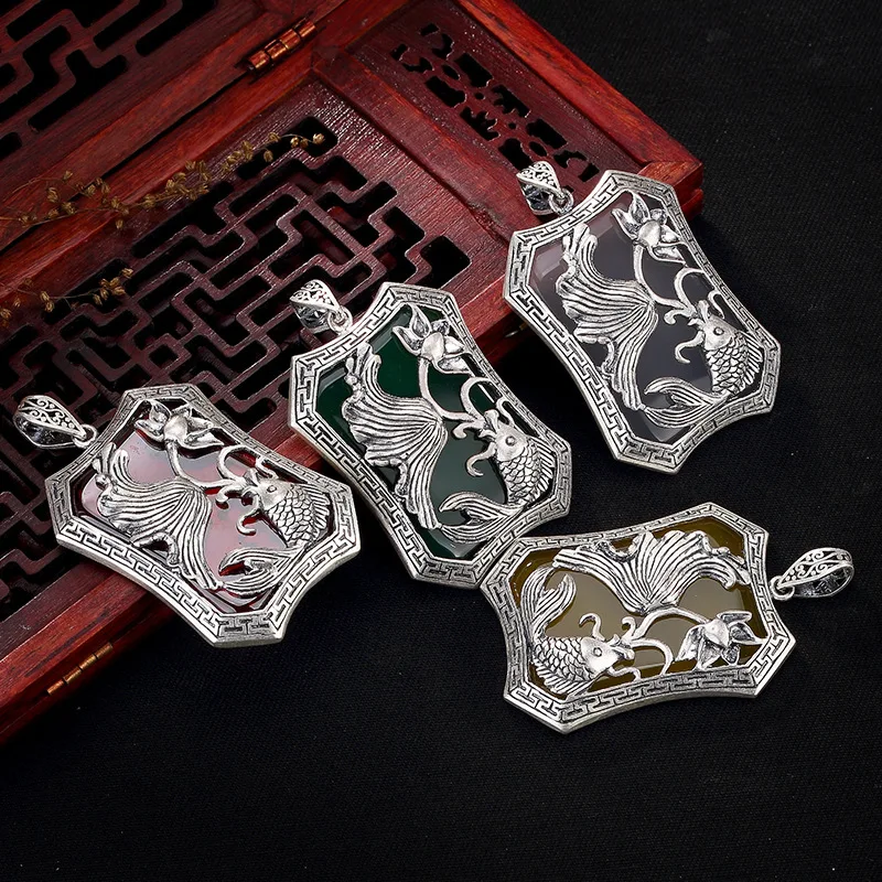 

2018 New Rushed Carnelian Cross S990 Fine Carp Lotus Pomegranate Restoring Ancient Ways For Women Long Sweater Chain Pendant