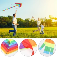 Triangle Rainbow Flying Kite Kids Children Outdoor Fun Sports Toy High Quality Nylon Long Tail Stunt Without Tool