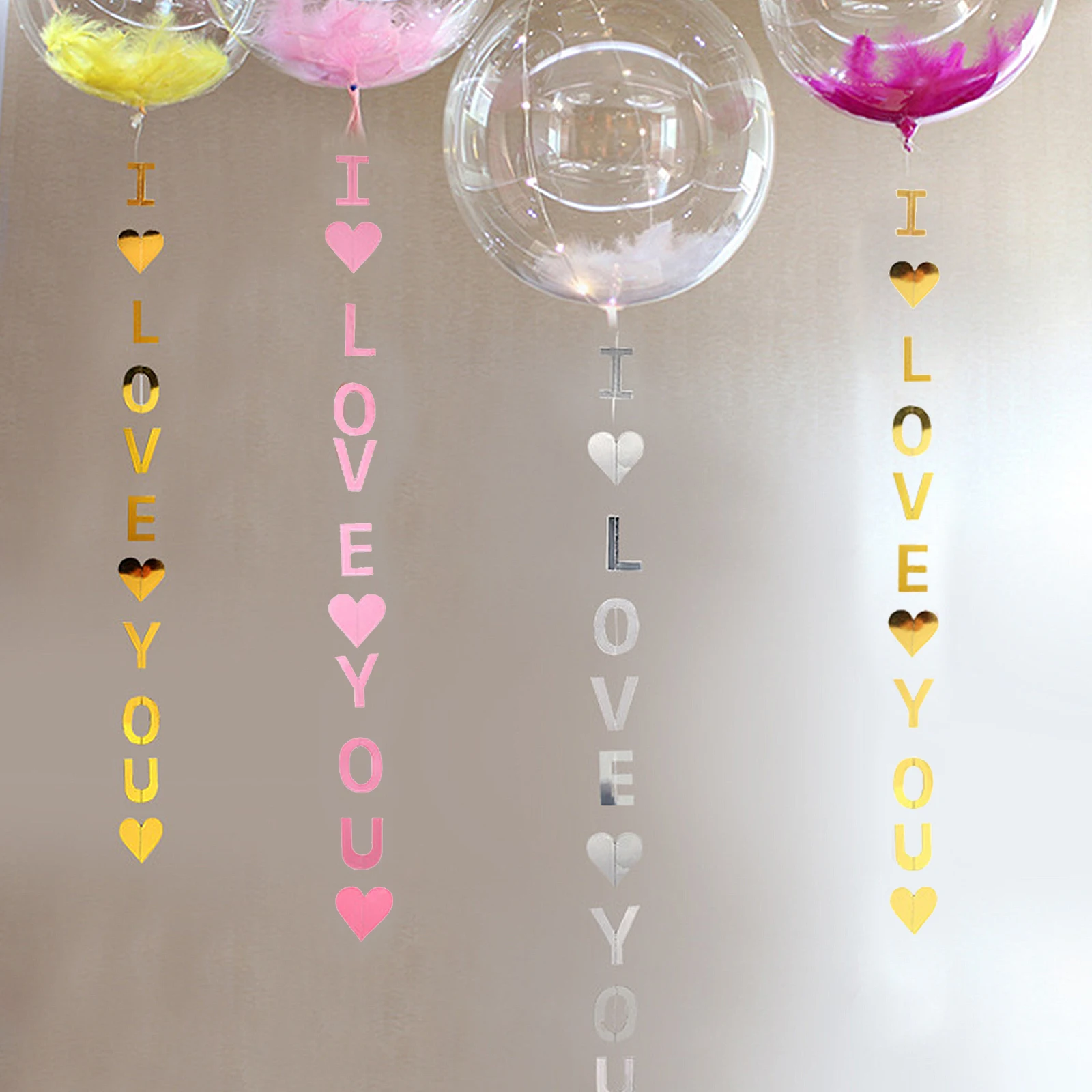 

1pcs Creative Paper I LOVE YOU Garland Flag String Chain Full Flower For DIY Birthday Wedding Valentine's Day Party Decoration