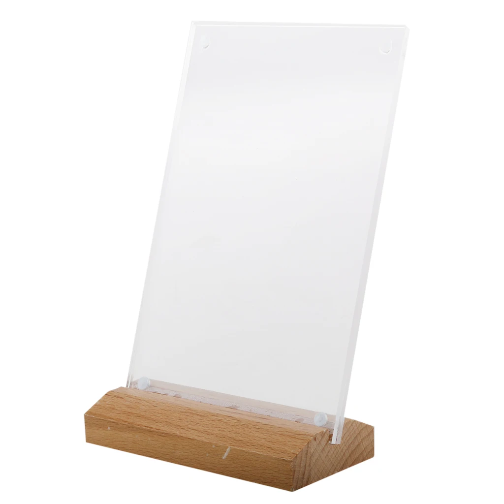 Acrylic Table Tent Frame Tabletop Photo Frame Menu Holder with Wood Base A6/A5/A4