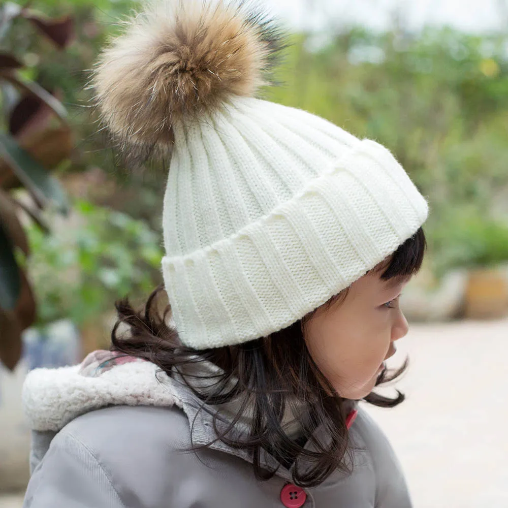 baby caps fur pompom