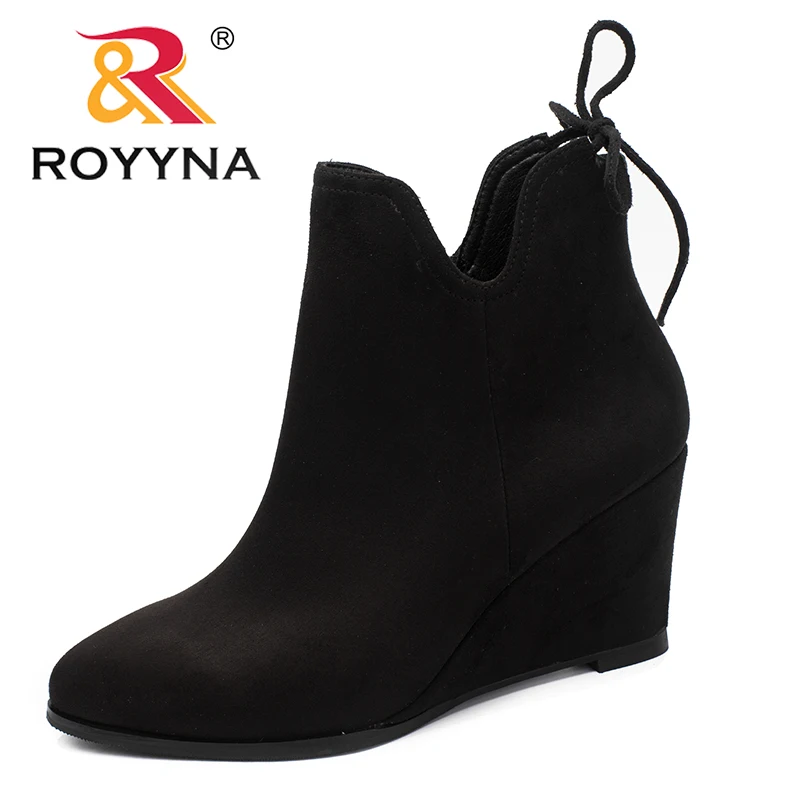 

ROYYNA New Classics Style Women Boots Flock Women Winter Shoes Pointed Toe Women Ankle Boots Comfortable Light Free Shipping