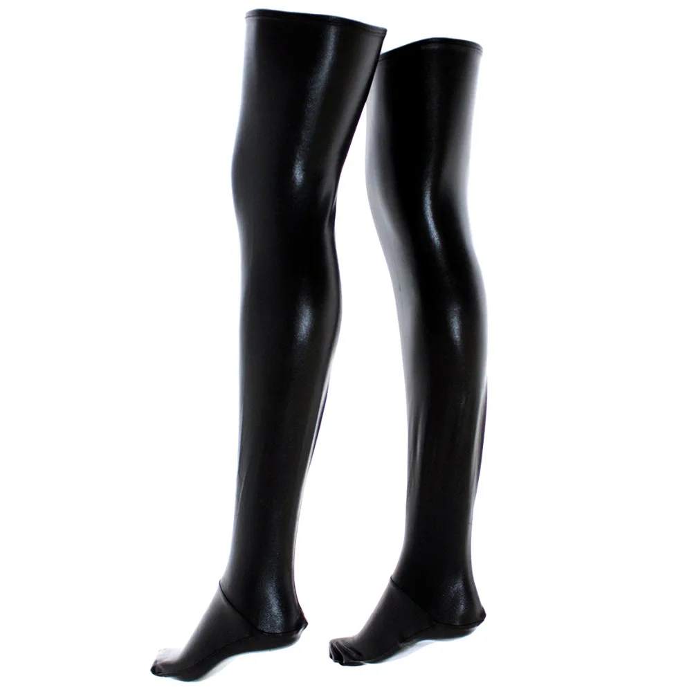 Buy Black Sexy Metallic Thigh High Leggings Leather Pu