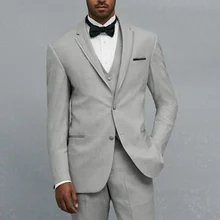 Three Piece Light Gray Wedding Groomsmen Tuxedos 2018 Latest Style Business Men Suits Custom Made Suit (Jacket +  Pants + Vest)