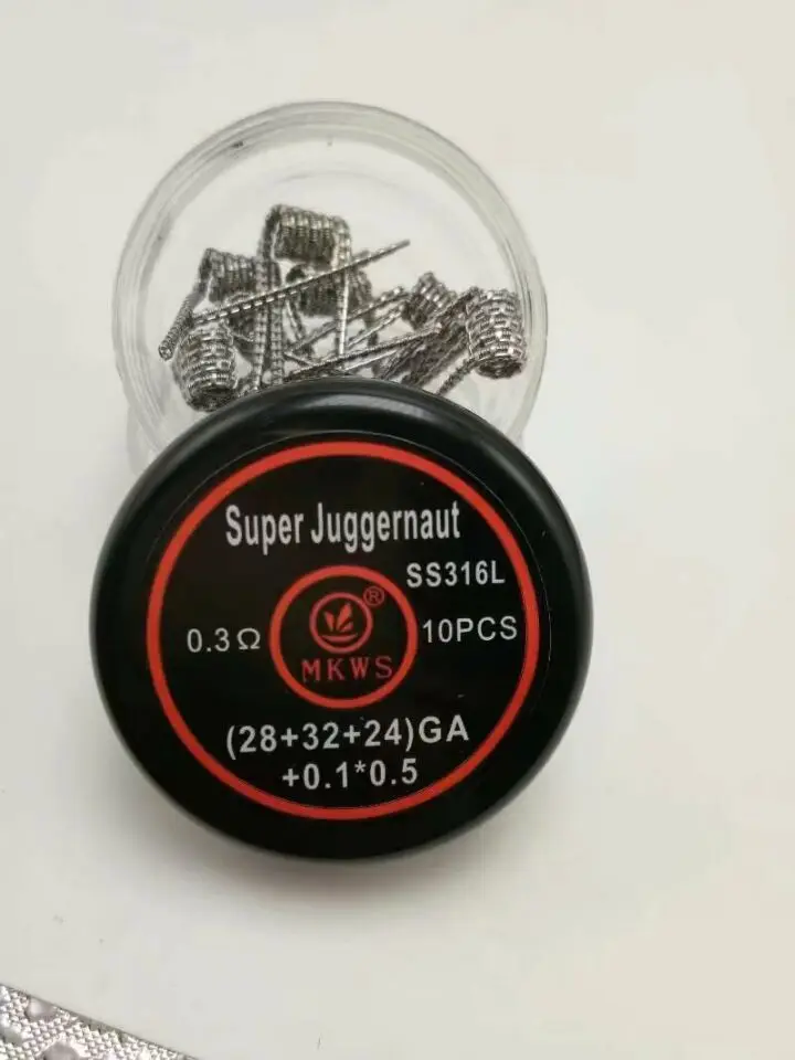 10 шт. MKWS Juggernaut A1 SS316L готовые катушки 28GA+ 32GA 0.45ohm 0.3ohm готовые провода катушки для RDA RBA RTA vape танк распылитель