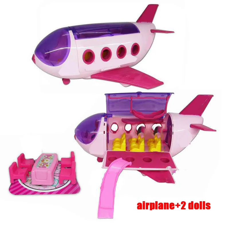 Новинка, кукла с самолетом, игрушечный домик и 2 куклы, игрушечная фигурка, игрушки для девочек, подарок для детей - Цвет: airplane and 2 dolls