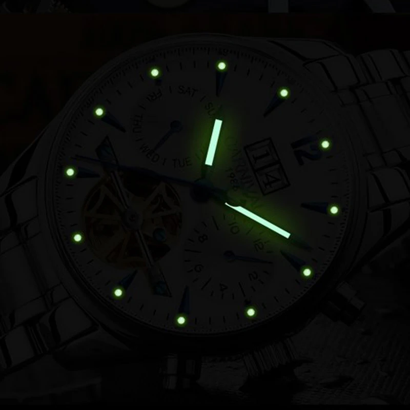 Спортивные автоматические механические Брендовые мужские часы, модные повседневные водонепроницаемые светящиеся сапфировые Роскошные полностью стальные часы relogio
