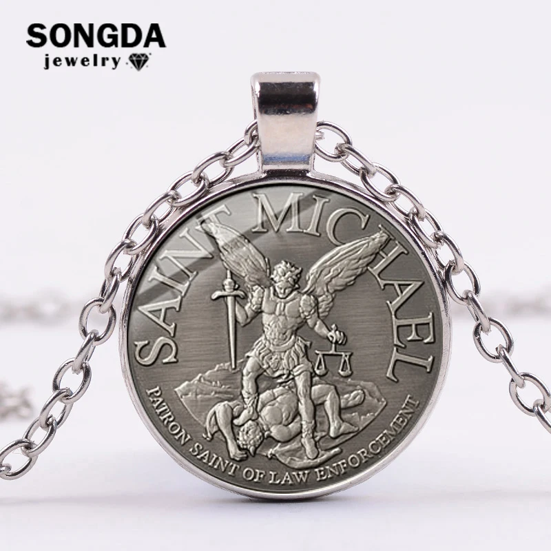 

SONGDA Archangel St.Michael Necklace Protect Me Saint Shield Protection Justice Necklaces Pendants Talisman Christian Holy Gifts