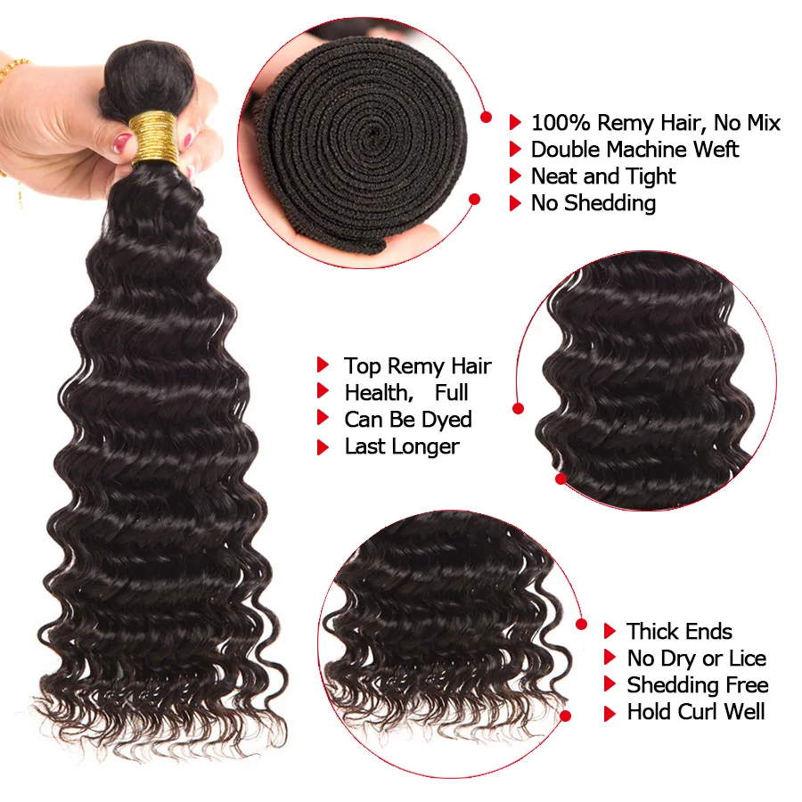 3 Bundles Deals RXY Deep Wave Brazilian Hair Weave Bundles 8inch-28inch 100% Remy Hair Bundles More Wave Top Human Hair Bundles