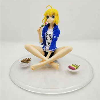 

14CM Japanese sexy anime figure Fate saber eating ver sitting action figure collectible model toys for boys