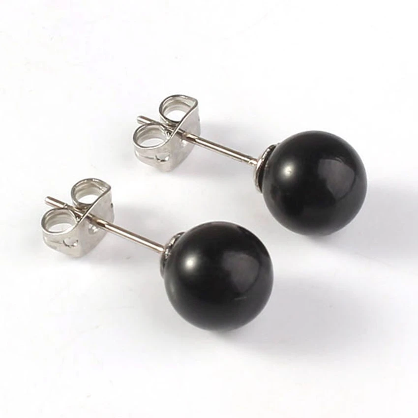 

Trendy-beads New Stylish Silver Plated Black Onyx Round Beads Stud Earrings For Women Fashion Jewelry