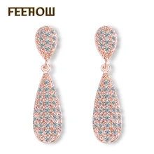 FEEHOW Fashion Tiny Cubic Zircon Dangle Earrings Rose Gold Color Water Drop Earrings Jewelry For Women