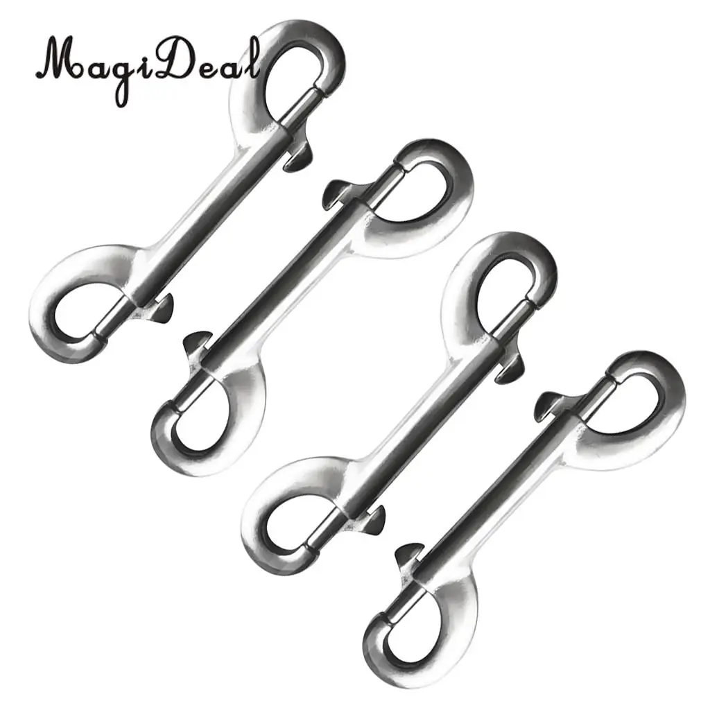 MagiDeal  Newest  4 Pieces 10cm Scuba Diving Dual End Bolt Clip 316 Stainless Steel Double Ended Snap Bolt Clip 