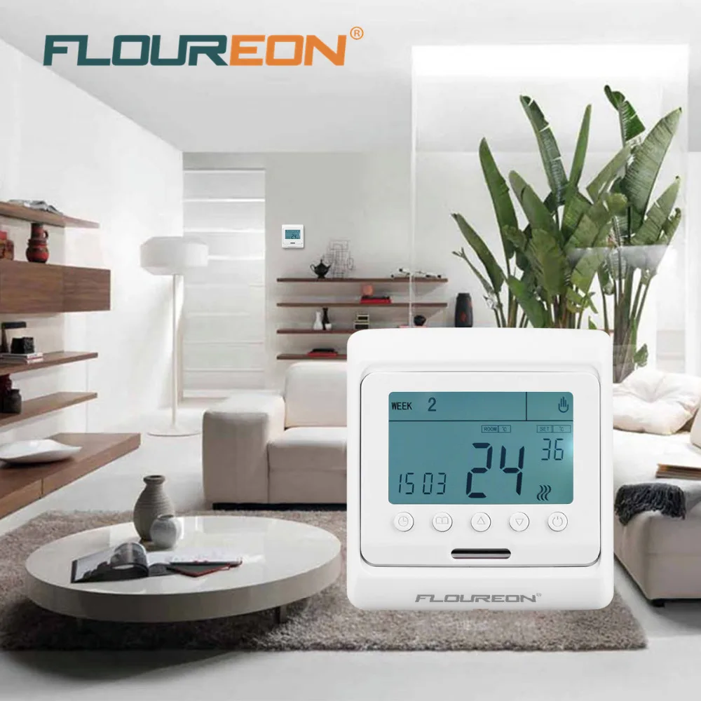 

New Floureon Digital Temperature Controller LCD Display White 5 2 Full-featured Heating Thermostat Room Temperature Controller