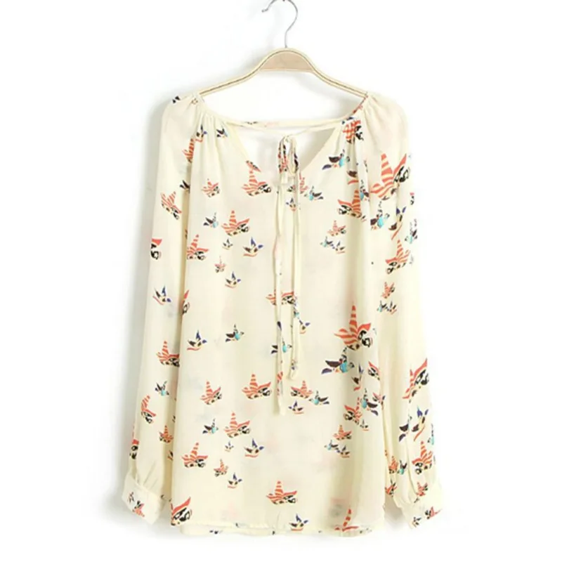 

Women Tops Fashion Chiffon Floral Print Blouse Long Sleeve Tops Casual Shirts Lady