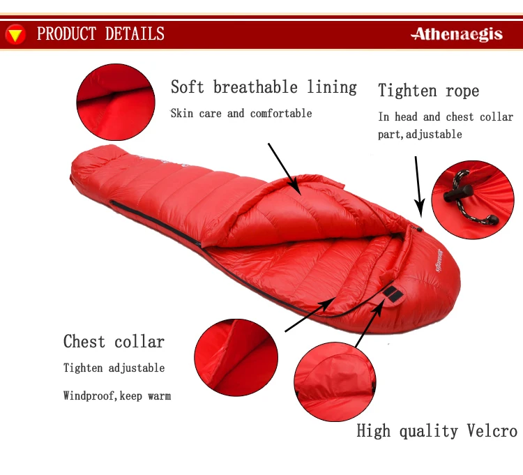 Athenaegis Сверхлегкий удобный водонепроницаемый 1800 г белый гусиный пух наполнение можно сплести зимний спальный мешок