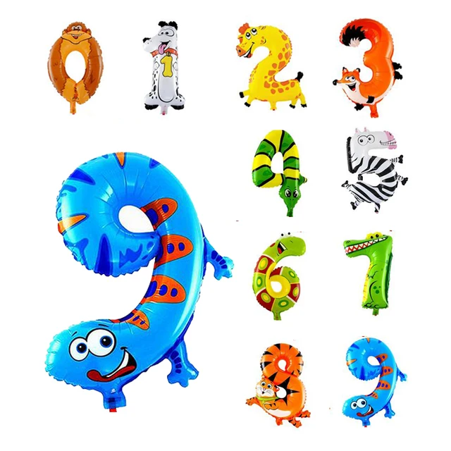 1pc x16inch 0 9 number foils balloon animals cartoon zoo mylar 9 letter animals
