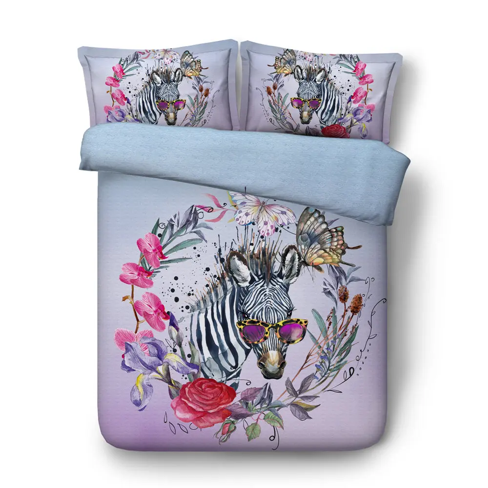 JF 494 Watercolor style funny zebra flowers bedding sets 4 pieces kids