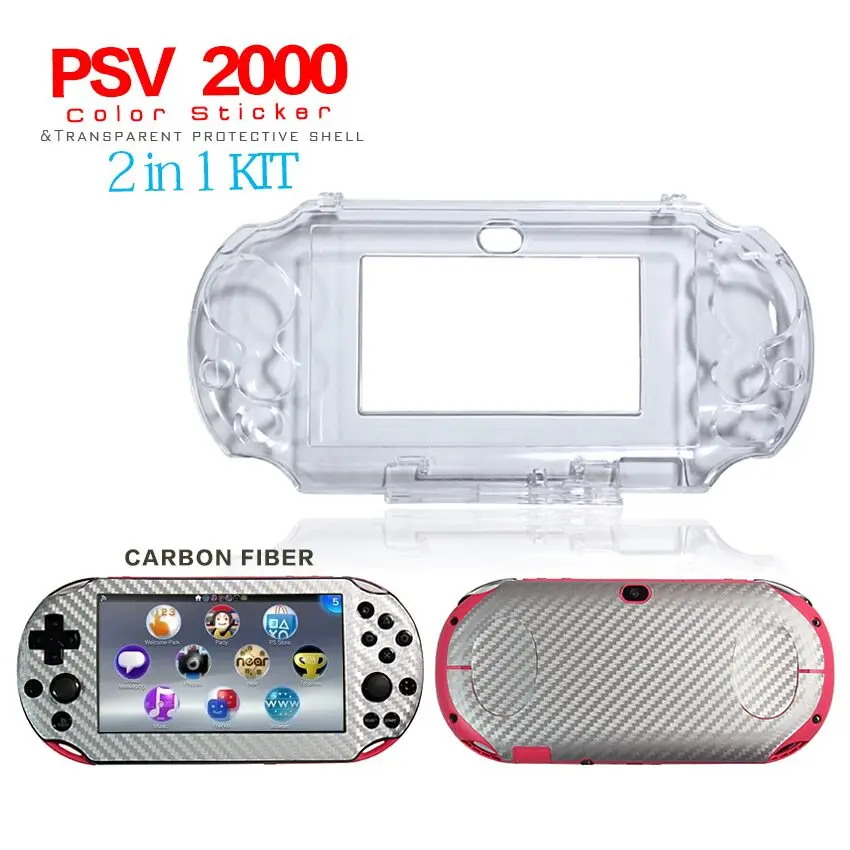 

Game accessories with Carbon Fiber Skin Sticker + Crysta Protective Case Shell for Sony PS Vita 2000, skins Stickers for PSV2000