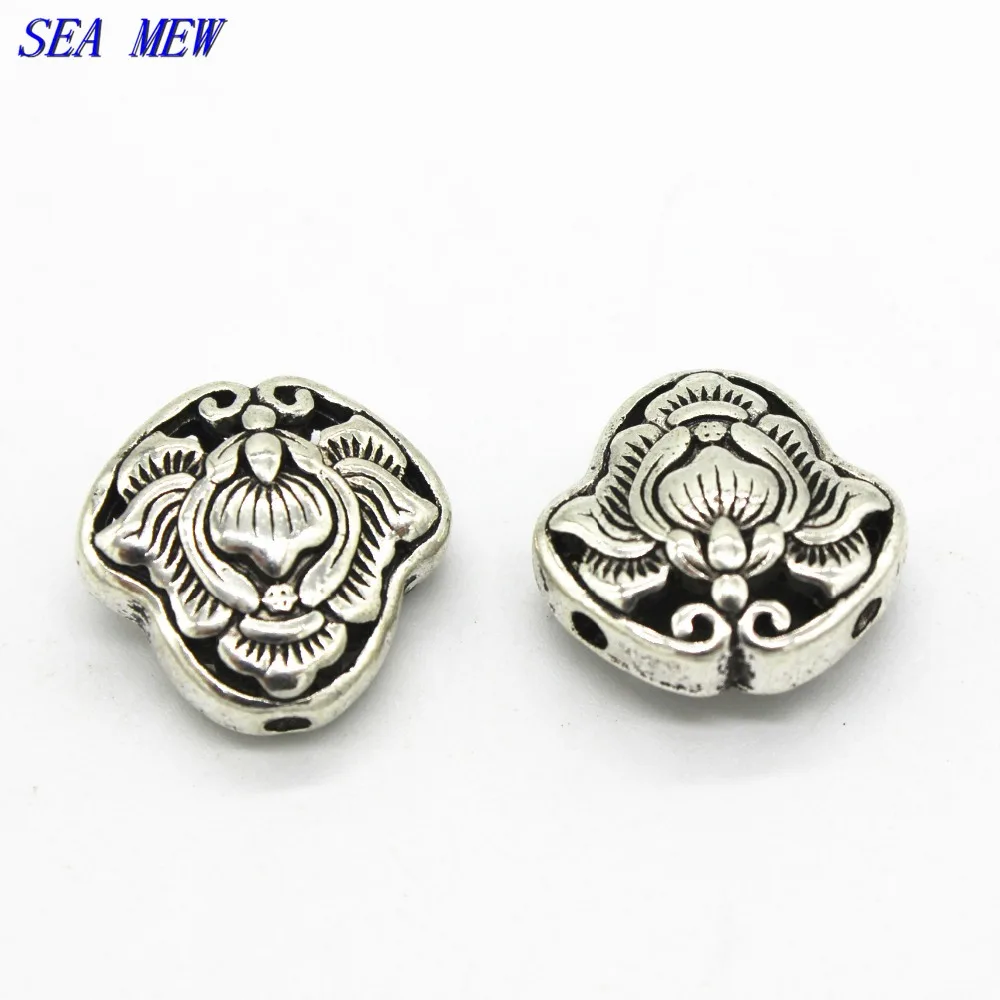 

SEA MEW 5 PCS 18mm*17.5mm Metal Alloy Antique Silver Spacer Beads Carved Buddha Beads With 3 Hole For Jewelry Making