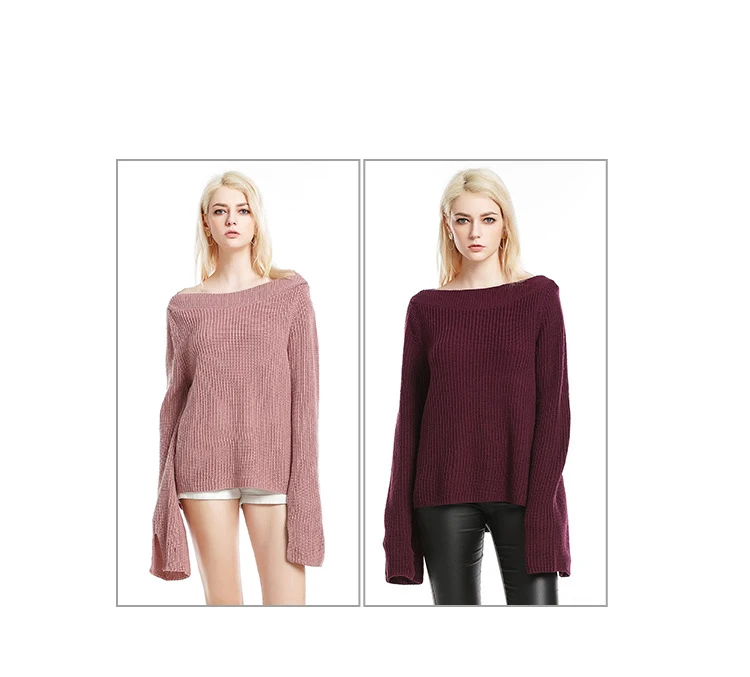 The new European and American large size women's burst section sweater collar solid color speaker sleeve bottoming shirt (4)