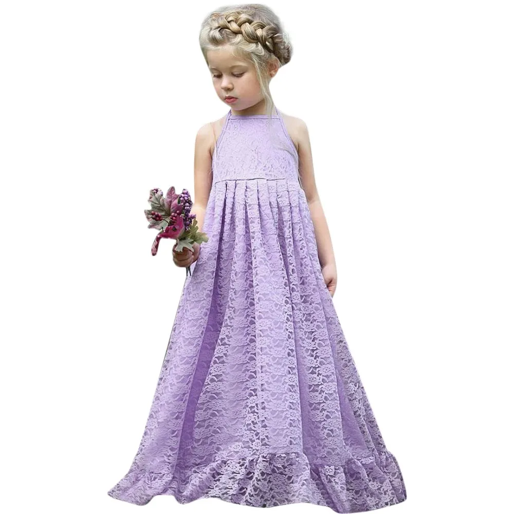 wedding dress elegant Child Kid Girls Lace Flower Backless Strap