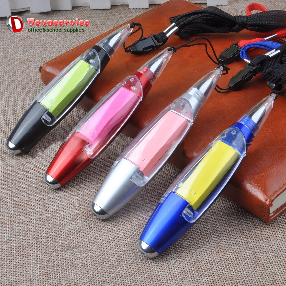 

Creative Color Ballpoint Pen Lovely Personality Pens Portable Flashlight Notes Paper Multi-functional Halter Pen With String