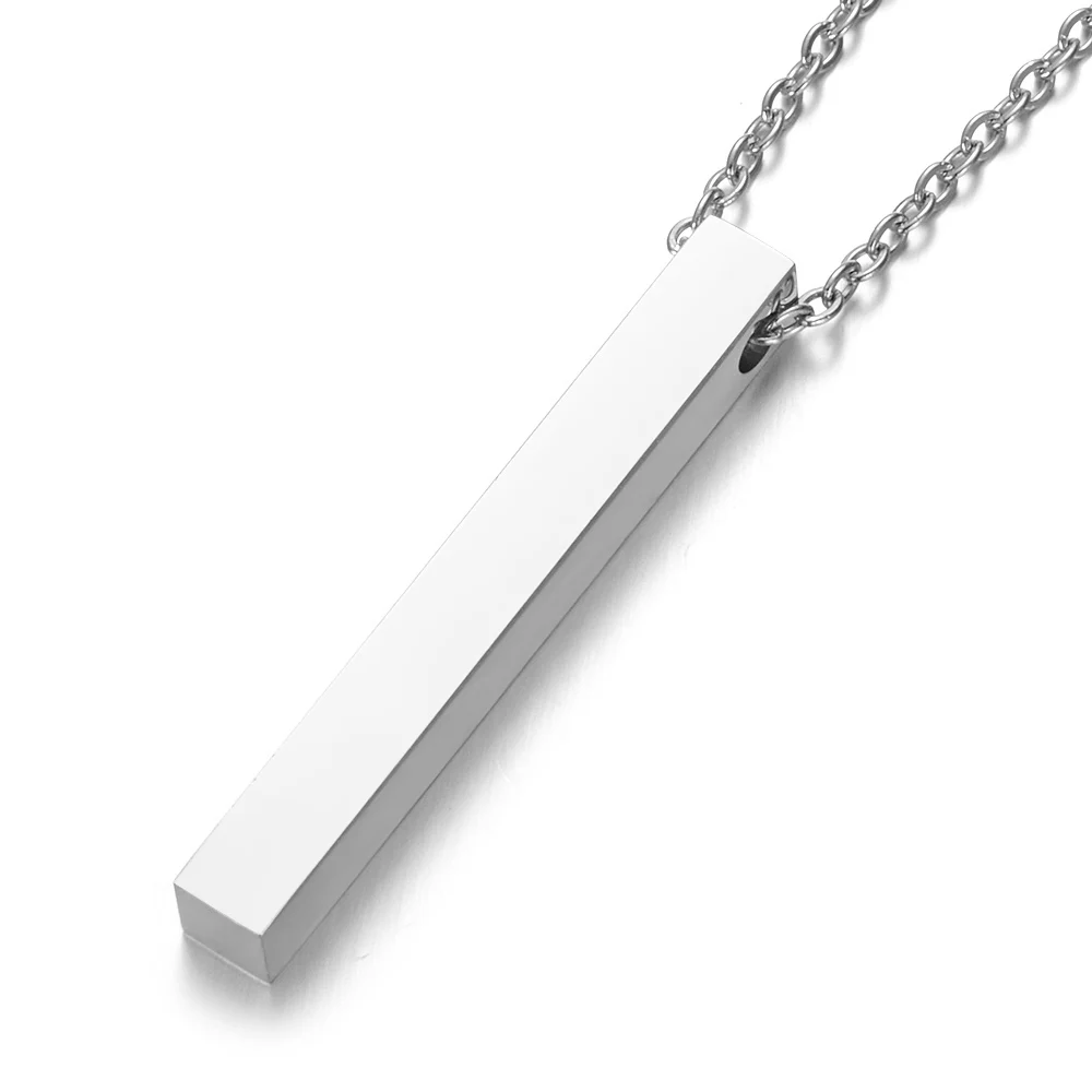 5pcs 5*40mm 3D Bar Necklace Mirror Polish 316L Stainless Steel Unisex Necklace Jewelry 5 Colors with 45cm Long Chain Best Gifts - Окраска металла: Steel