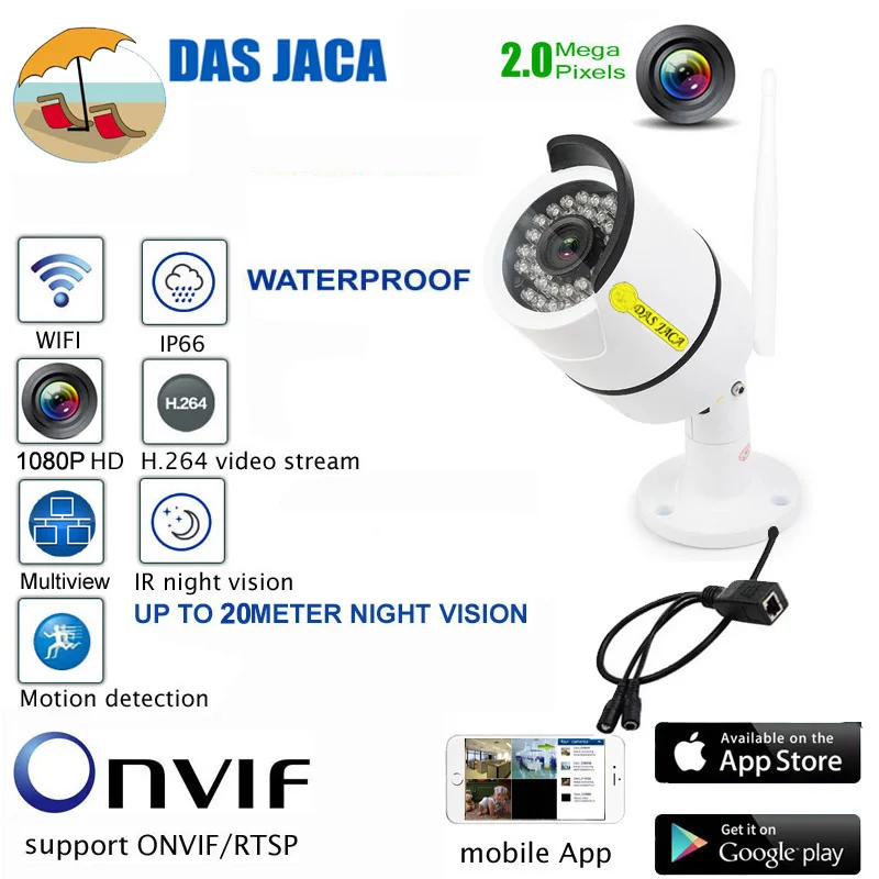

Das Jaca Bullet camera 2.0Mega 1080P FHD IP Camera Wifi Surveillance Camera Infrared Night Vision Outdoor CCTV security Camera