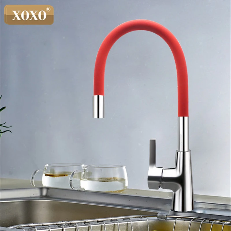 Kaufen XOXO 360 Neue Ankunft 7 farbe Silica Gel Nase Jede Richtung Rotation Küche Wasserhahn Kalt und Warmwasser Mischer 1301R