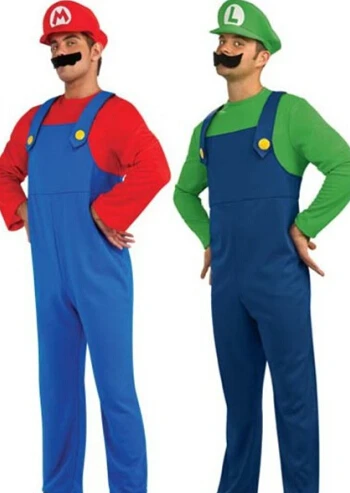 Mens Adult Super Mario AND Luigi Workmen Couples Fancy Dress Costumes Outfits