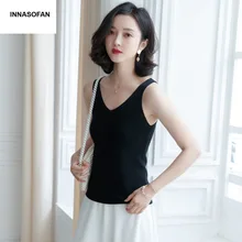 INNASOFAN свитер женский весенне-летние трикотажные изделия свитер Европейский модный элегантный жилет с v-образным воротником без рукавов
