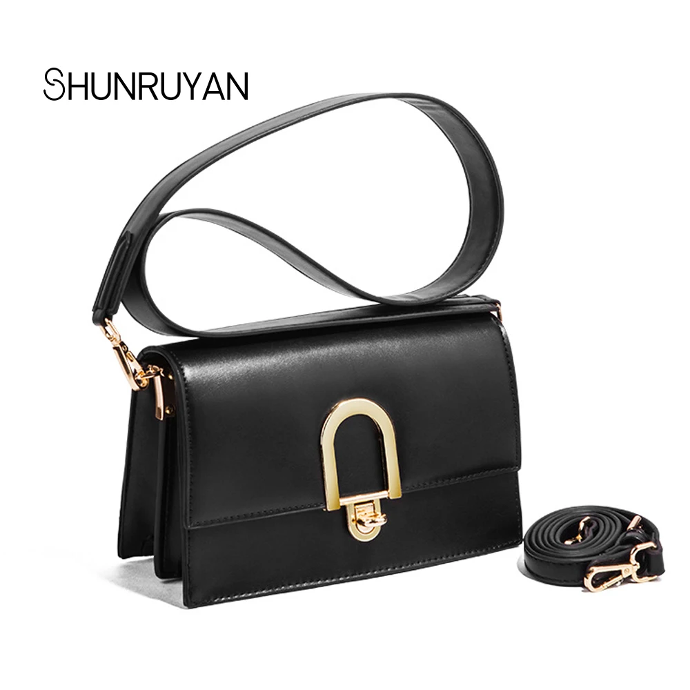 

SHUNRUYAN Fashion Brand Soft Genuine Leather Fashion Women Handbags Hasp Lock Closure Casual Ladies Single Shoulder Bags