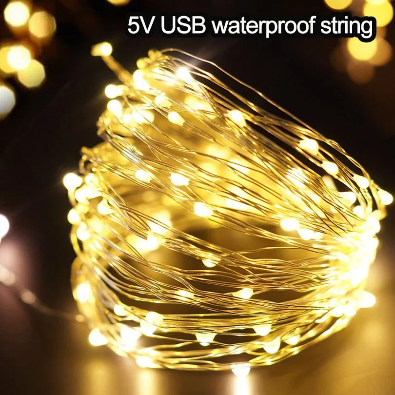 USB 10 м светодиодная гирлянда водонепроницаемая Серебряная праздничные уличные