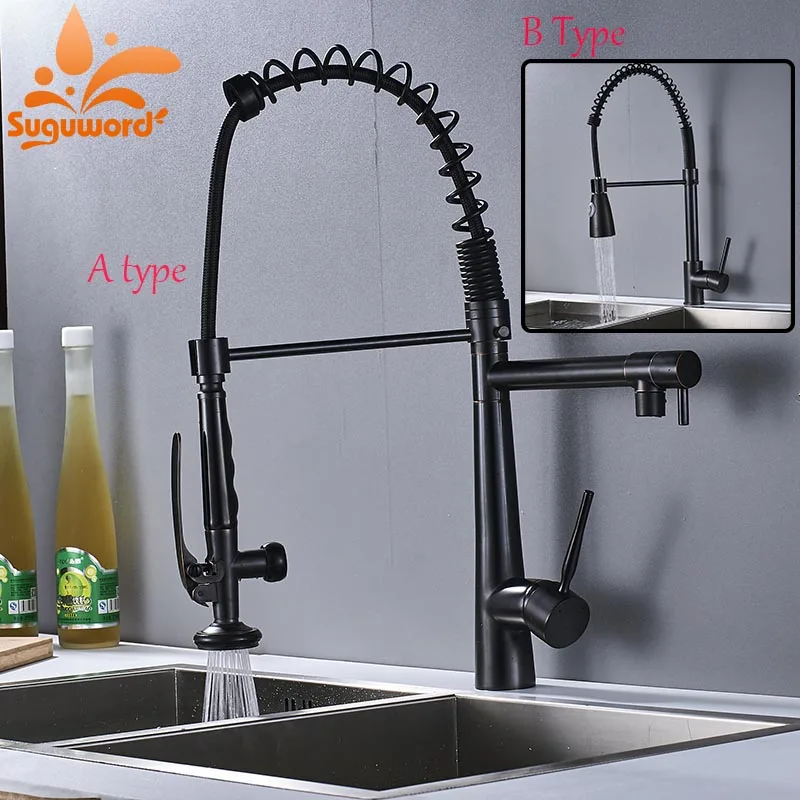 

Kitchen ORB Faucet Deck Mounted Pull Out Spring Kitchen Faucet Hot and Cold Water Mixer Tap with 360 Degree Rotating Faucet