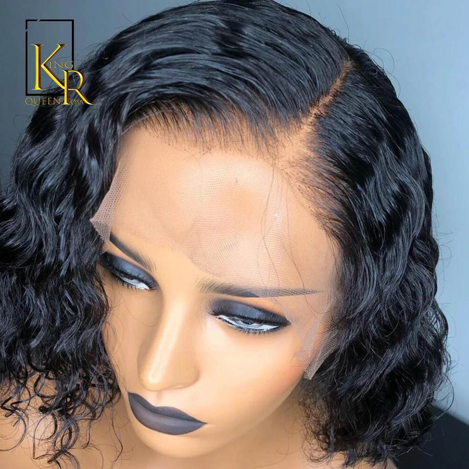 Короткий кудрявый боб парик кружева передние человеческие волосы парики для черных женщин Remy бразильские волосы предварительно сорванные отбеленные узлы Детские волосы VSBOB
