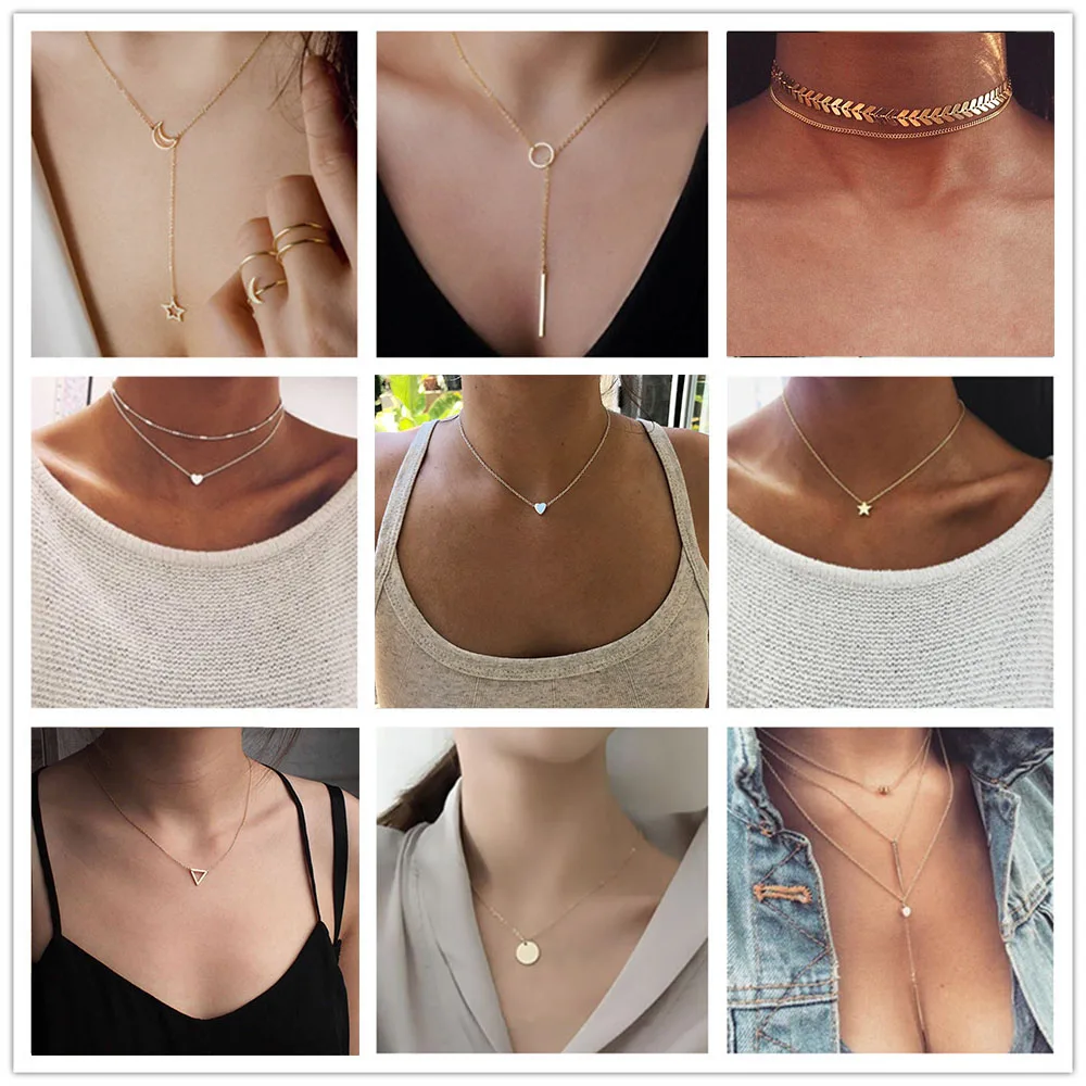 Peque-o-coraz-n-Collar-para-las-mujeres-de-cadena-corta-coraz-n-estrella-colgante-collar