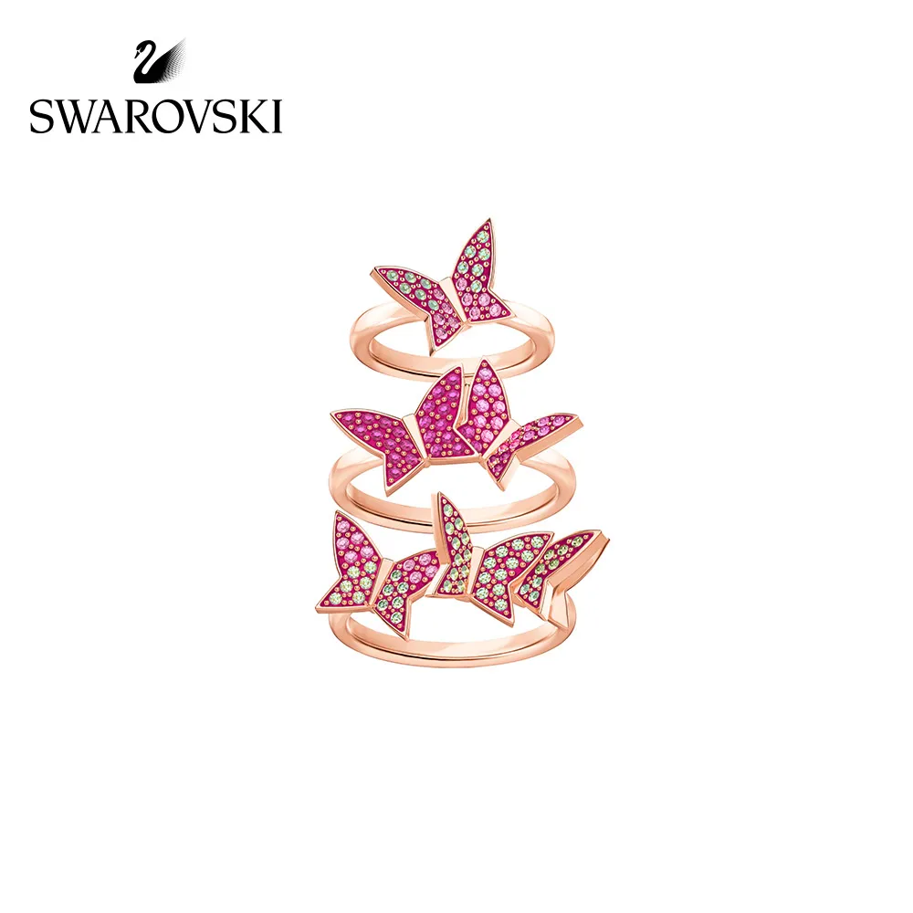 

Original Genuine Swarovski LILIA Fashionable butterfly shape three-in-one ring set crystal ring womens Hand ornament5409020