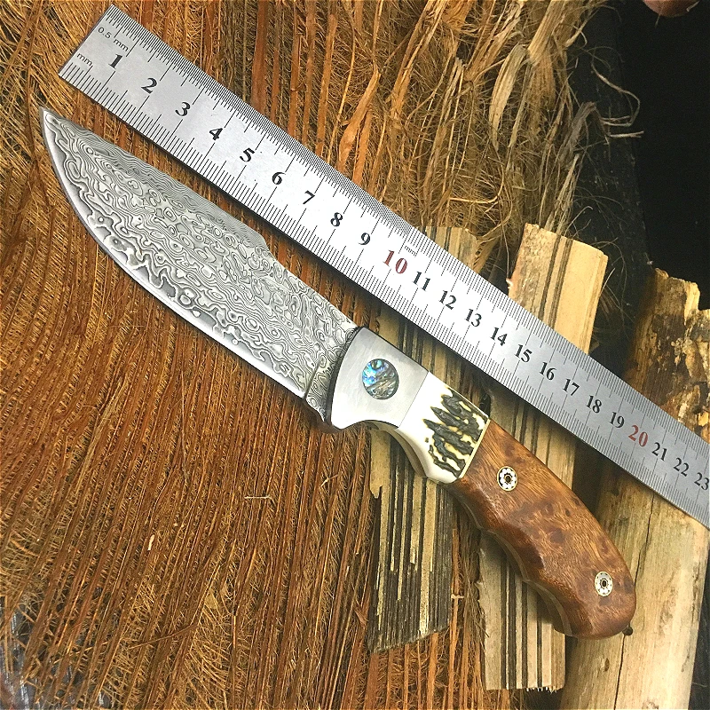 PEGSAI 60HRC высококачественный Рог + красная ручка для тени прямой нож дамасский