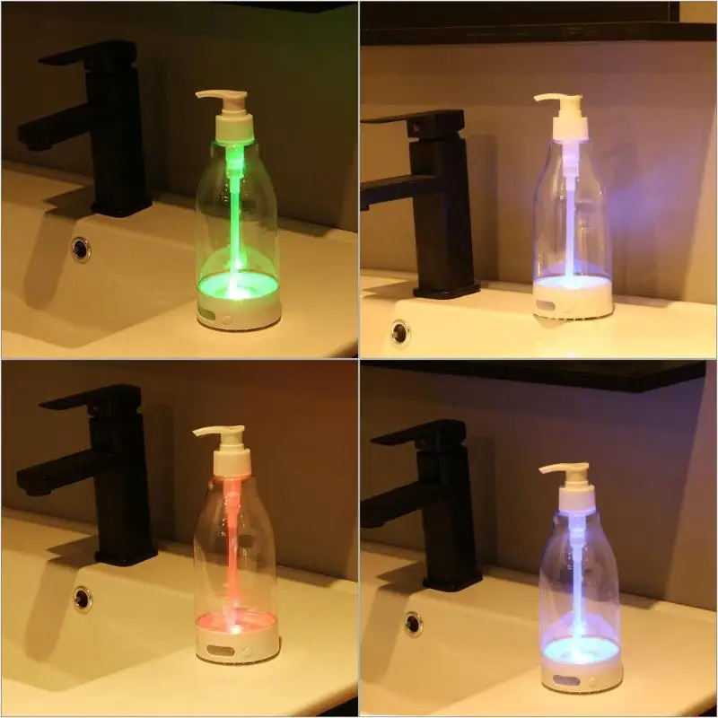 Автоматический дозатор мыла 500 мл, умный сенсорный цветной светильник, дезинфицирующее средство для кухни, ванной и душа, бутылка для жидкого мыла, аксессуары для ванной комнаты